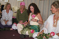 Women receiving flowers