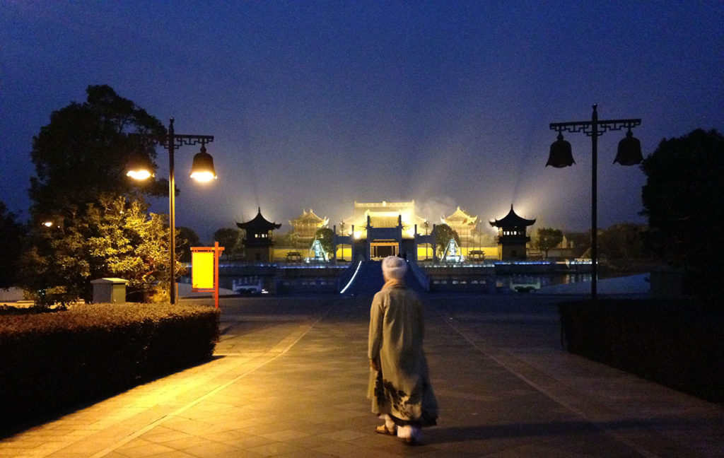 Tarn Taran Kaur at Chinese temple at night